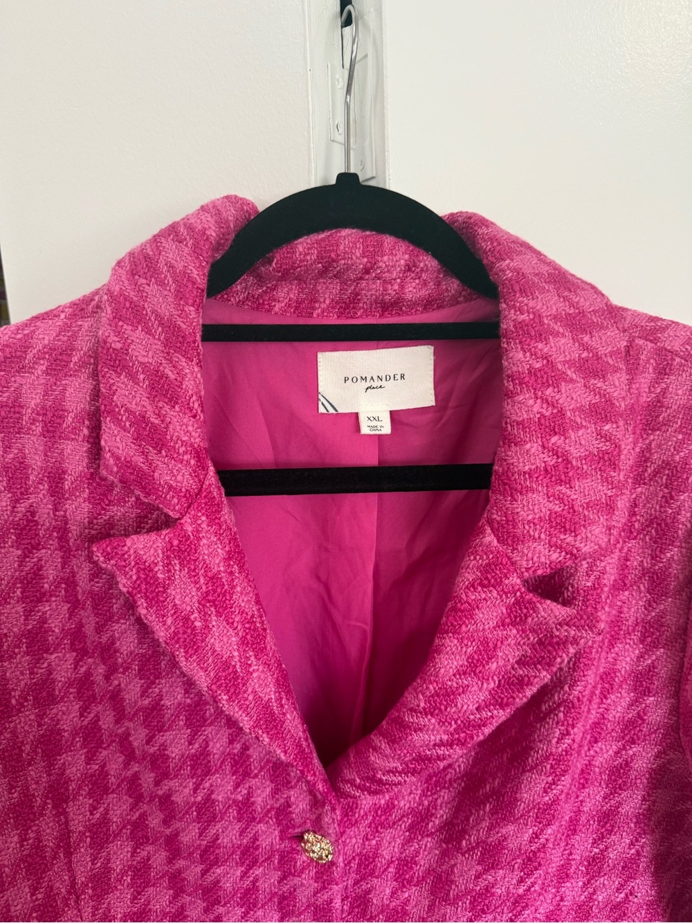 Pomander Place Fuchsia Pink Houndstooth Long Sleeve Coat Dress - Tuckernuck - Picture 4 of 6